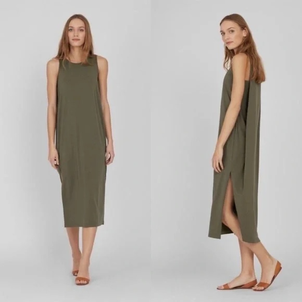Cuyana Drape Back Tank Dress Size Small Color Olive